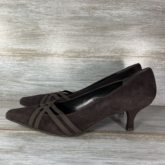 STUART WEITZMAN Women’s Dark Brown Strappy Suede Leather Pumps Heels Size 9.5 N - Picture 1 of 9